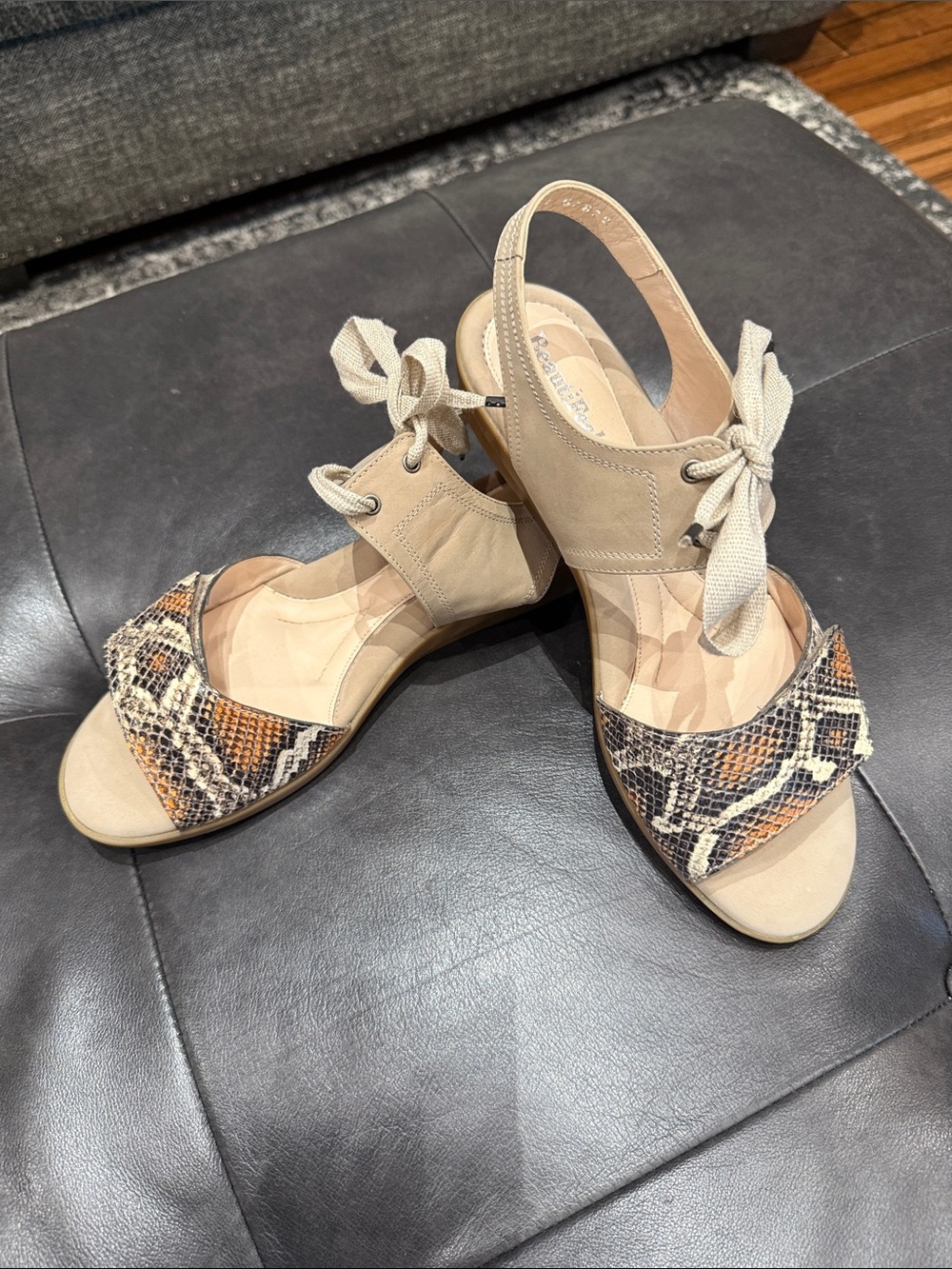 NWOT BeautiFeel Payton Women’s Beige Snake-Print Lace-Up Sandals Size EU 41